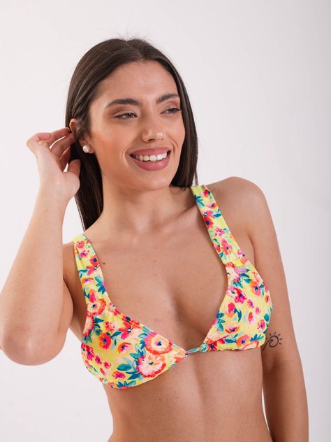 Daikiri Top de Bikini Mujer Amarillo Estampado Triángulo Ajustable Protección UV 50+-3