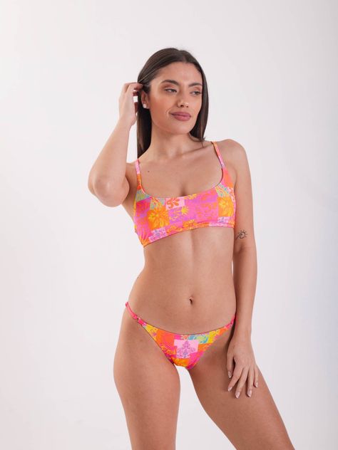 Daikiri Bottom de Bikini Mujer Naranjo Estampado Culote Ajustable Protección UV 50+-6