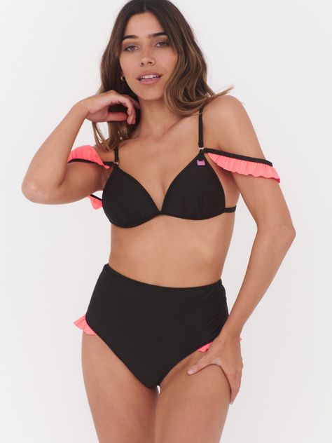 Daikiri Bottom de Bikini Bora Negro Calzón Tiro AltoUV 50+-2