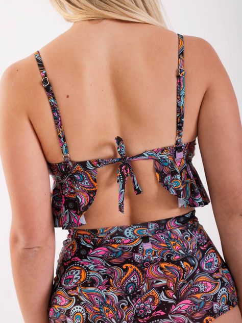 Daikiri Top de Bikini Mujer Negro Estampado Triángulo Ajustable Protección UV 50+-1