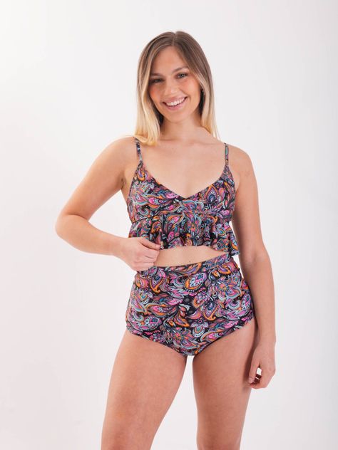 Daikiri Top de Bikini Mujer Negro Estampado Triángulo Ajustable Protección UV 50+-4