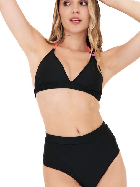 Daikiri Bikini Mujer Negro Liso Triángulo Culote Protección UV 50+-0