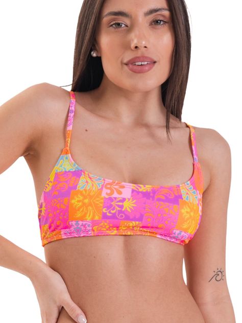 Daikiri Top de Bikini Mujer Naranjo Estampado Deportivo Extra Confort Protección UV 50+-0