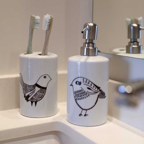 Set de baño cerámica 2 piezas pájaros blanco y negro Paper Home-1