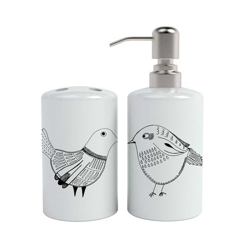 Set de baño cerámica 2 piezas pájaros blanco y negro Paper Home-0