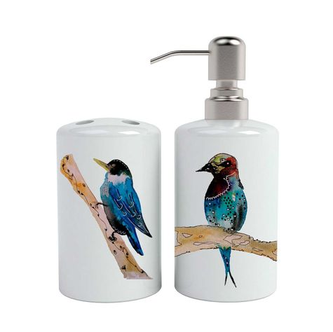 Set de baño cerámica 2 piezas pájaros azules Paper Home-0