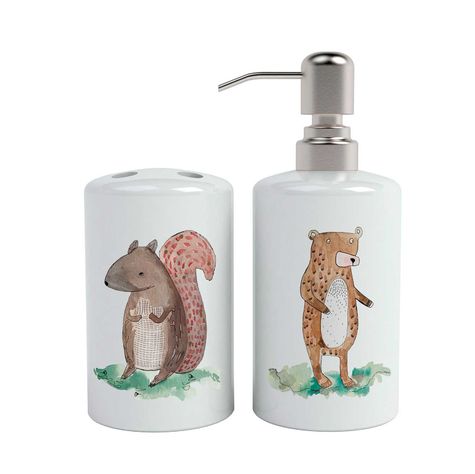 Set de baño cerámica 2 piezas ardilla y oso Paper Home-0