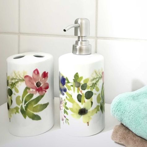 Set de baño cerámica 2 piezas flores Paper Home-2