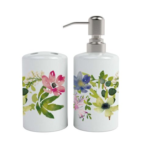 Set de baño cerámica 2 piezas flores Paper Home-0