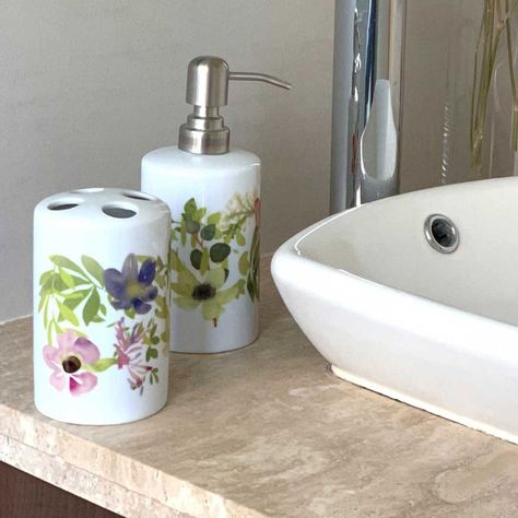 Set de baño cerámica 2 piezas flores Paper Home-1