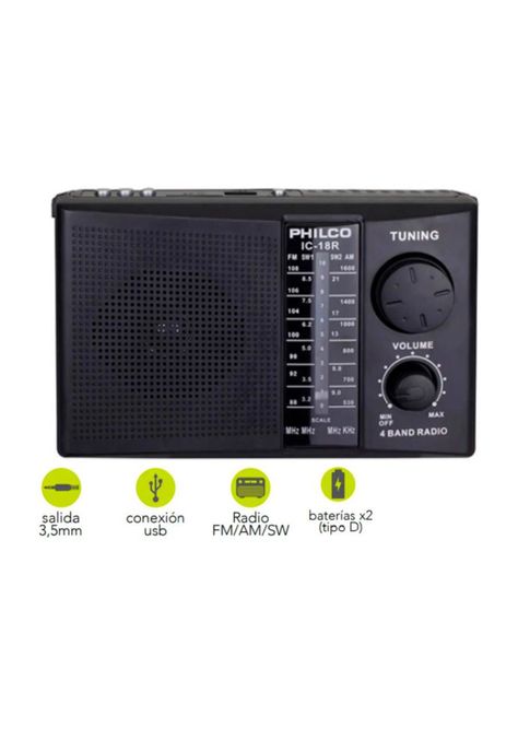 Radio 4 Bandas Recargable IC-18R USB SD Philco-1