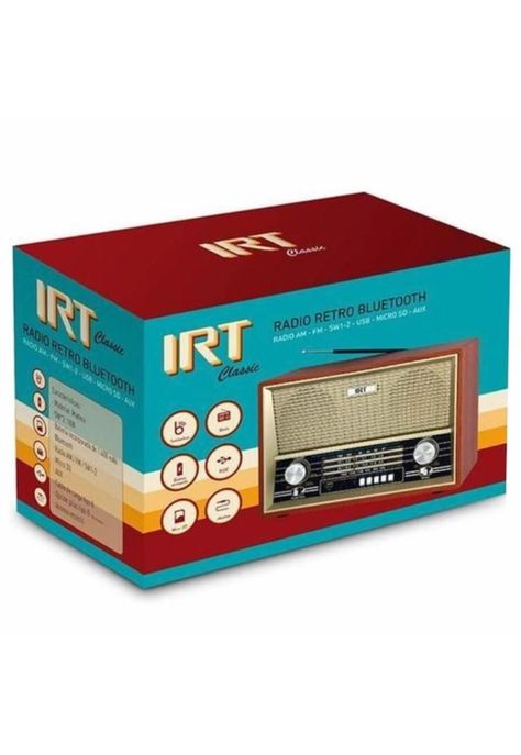 Parlante Portátil Retro Bt fm am sw1 2 usb sd aux Irt-6
