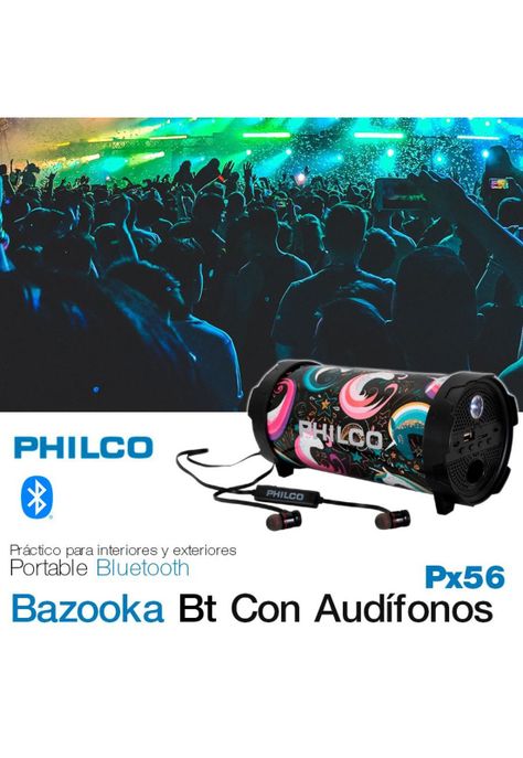 Bazooka Bluetooth Philco Con Audífonos Px56 10W FM Linterna Led-1