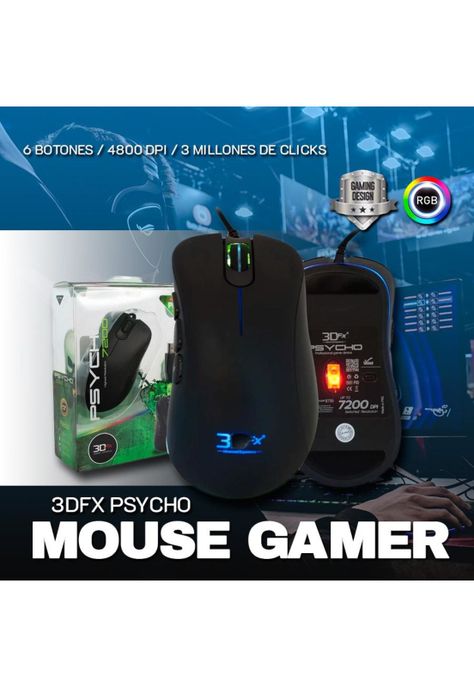 Mouse Gamer 3dfx Psycho 8795 6 Botones 7200dpi Usb Negro-1
