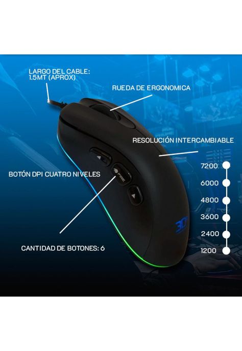 Mouse Gamer 3dfx Psycho 8795 6 Botones 7200dpi Usb Negro-3