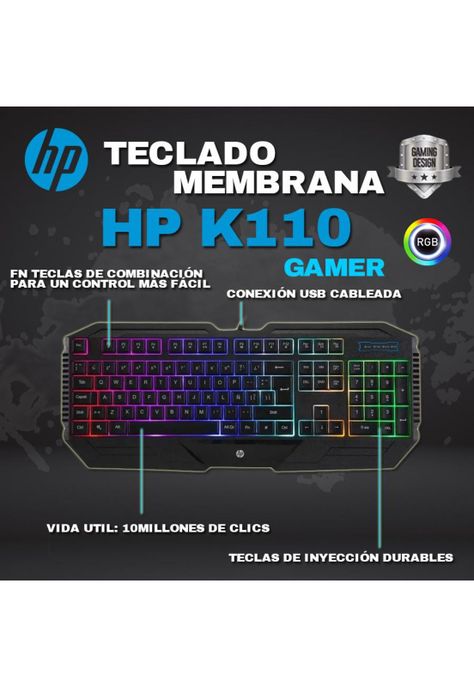 Teclado Gamer Membrana Hp K110 Led RGB-5