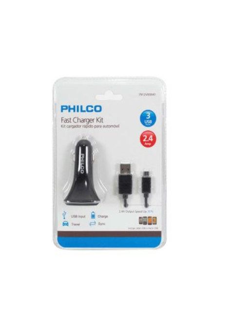 Kit Cargador Philco Rapido para Auto Smartphones USB-2