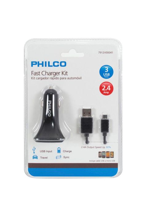 Kit Cargador Philco Rapido para Auto Smartphones USB-3