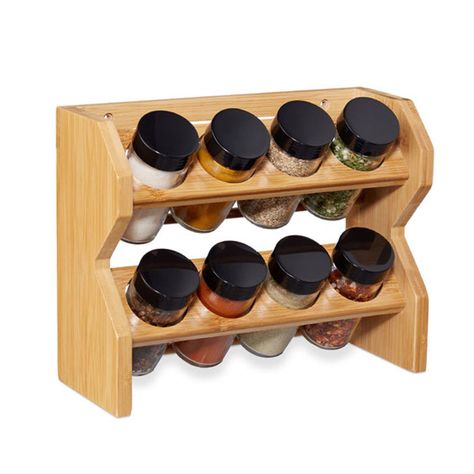 Especiero Condimentos De Madera 8 Frascos Vidrio Simplit-0