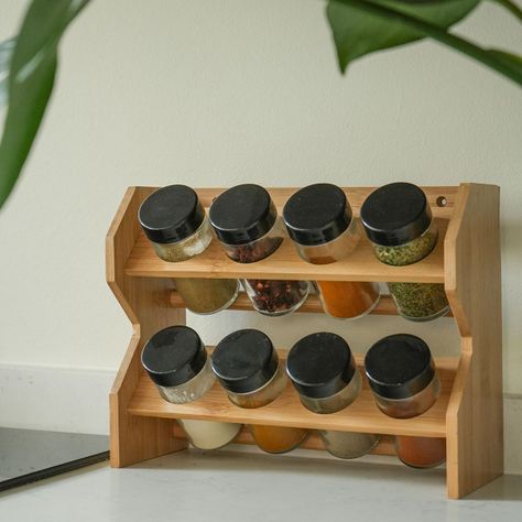 Especiero Condimentos De Madera 8 Frascos Vidrio Simplit-1