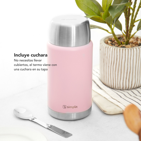 Termo de Comida Insulado Acero Inox 750 ml Rosado Simplit-1