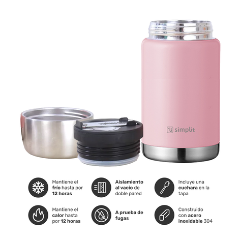Termo de Comida Insulado Acero Inox 750 ml Rosado Simplit-2