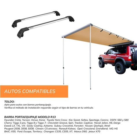 Pack Barras portaequipaje + Toldo Para Camping XROAD-8