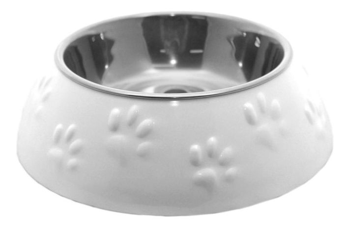 Plato Huellitas Blanco Para Perro L Mascan-0