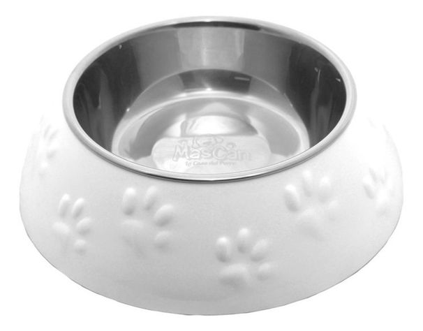 Plato Huellitas Blanco Para Perro L Mascan-1