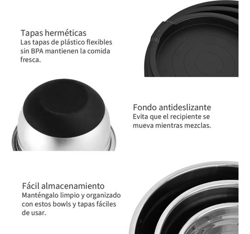 Set 3 Bowls con Tapa Acero Inoxidable Antideslizante Simplit-6