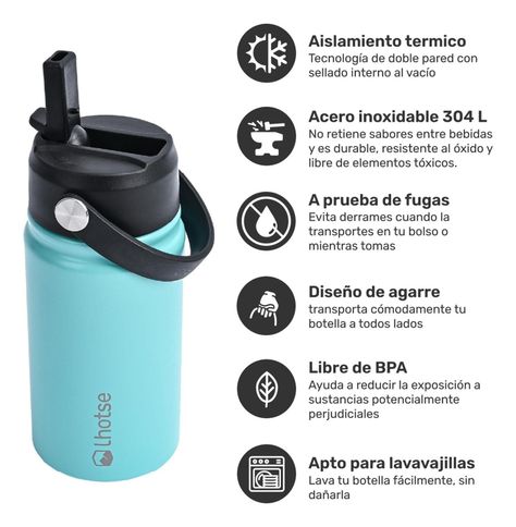 Botella Térmica Niño Hydro 360ml Celeste + 2 Tapas Lhotse-1