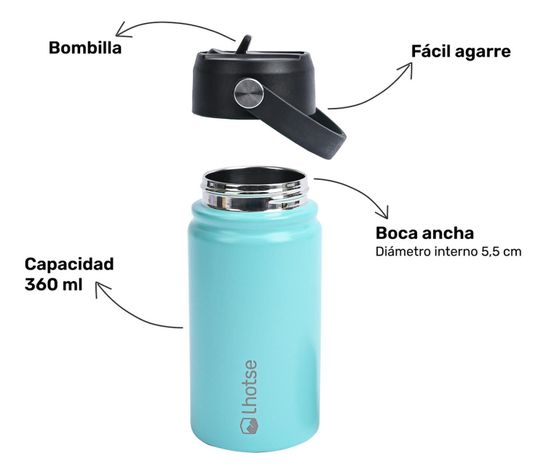 Botella Térmica Niño Hydro 360ml Celeste + 2 Tapas Lhotse-2