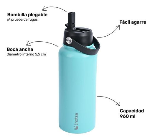 Botella Térmica Hydro Celeste 960ml + 2 Tapas Lhotse-3