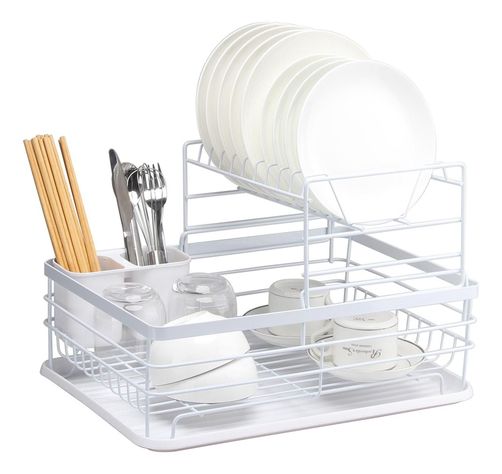 Secaplatos Escurridor 2 Niveles Acero Inox Blanco Simplit-0