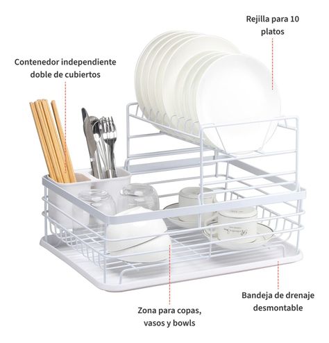 Secaplatos Escurridor 2 Niveles Acero Inox Blanco Simplit-4