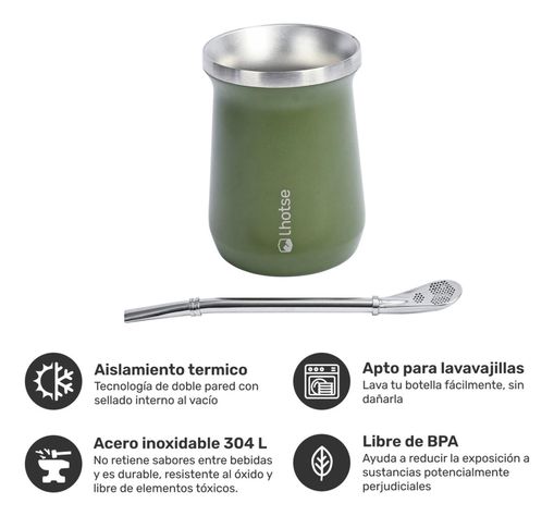 Termo Liquido Classic 1,3 lts + Mate Bombilla Lhotse Green-3