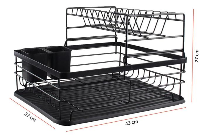 Secaplatos Escurridor 2 Niveles Acero Inox Negro Simplit-1