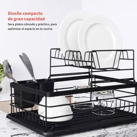 Secaplatos Escurridor 2 Niveles Acero Inox Negro Simplit-5
