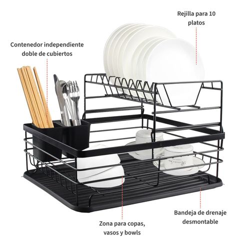 Secaplatos Escurridor 2 Niveles Acero Inox Negro Simplit-6