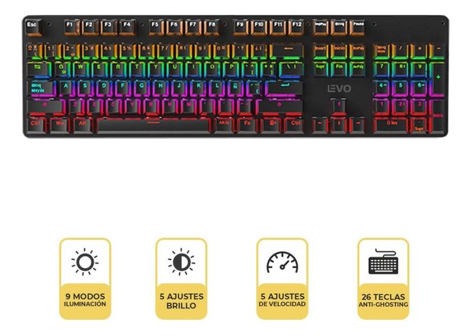 Teclado Mecánico Gamer Storm RGB QWERTY Retroiluminado Levo-2