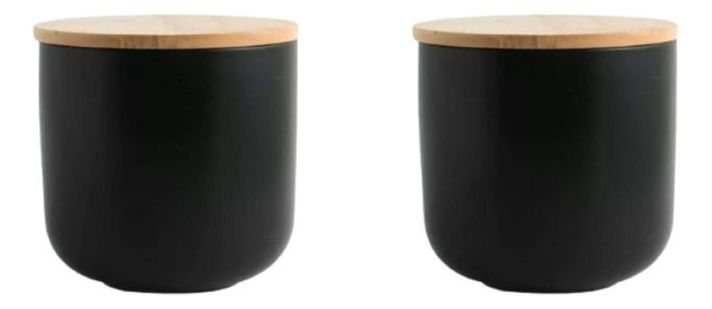 Pack 2 Contenedores Cerámica Tapa Madera S Negro Simplit-0
