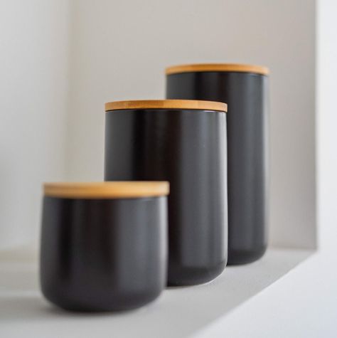 Pack 2 Contenedores Cerámica Tapa Madera S Negro Simplit-4