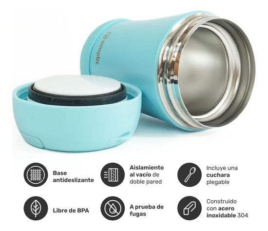 Termo Comida 400ml Azul Cuchara Acero Inox Simplit-2
