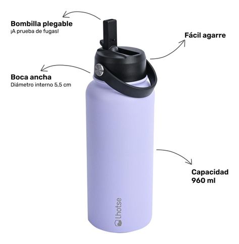 Botella Térmica Hydro Lila 960ml + 2 Tapas Lhotse-2