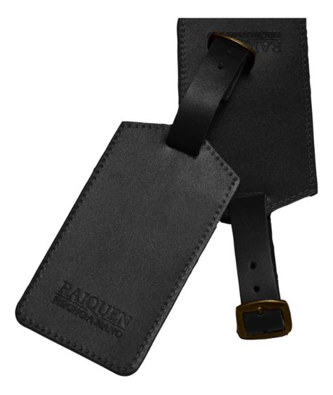 Identificador Para Equipaje Cuero Negro Hecho a Mano Raiquen-3