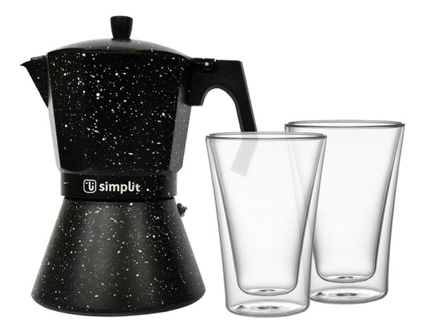 Pack Cafetera Italiana 4 Tazas + Set 2 Vasos Doble Pared-0