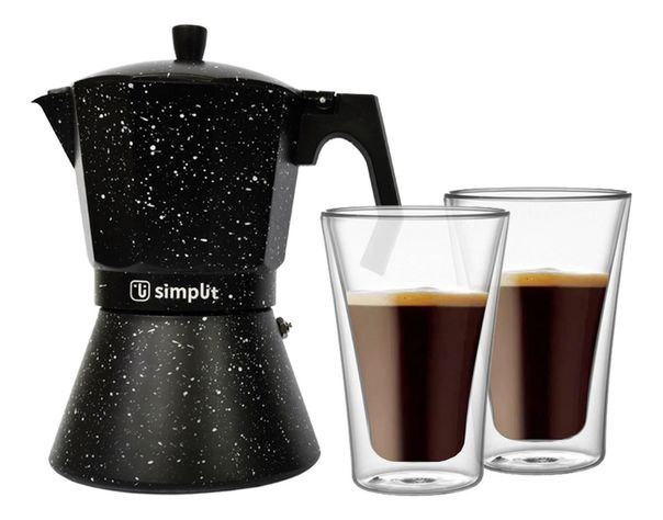 Pack Cafetera Italiana 4 Tazas + Set 2 Vasos Doble Pared-1