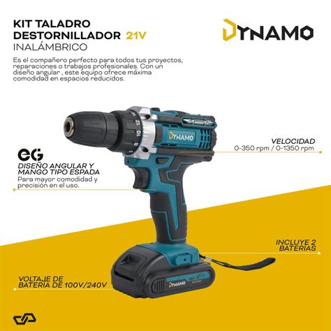Kit Taladro Destornillador Inalámbrico Dynamo 21v 2 Baterías-1
