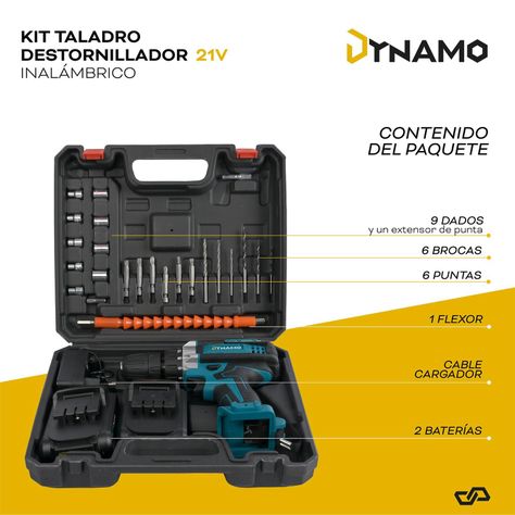 Kit Taladro Destornillador Inalámbrico Dynamo 21v 2 Baterías-3