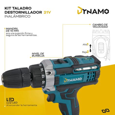 Kit Taladro Destornillador Inalámbrico Dynamo 21v 2 Baterías-6